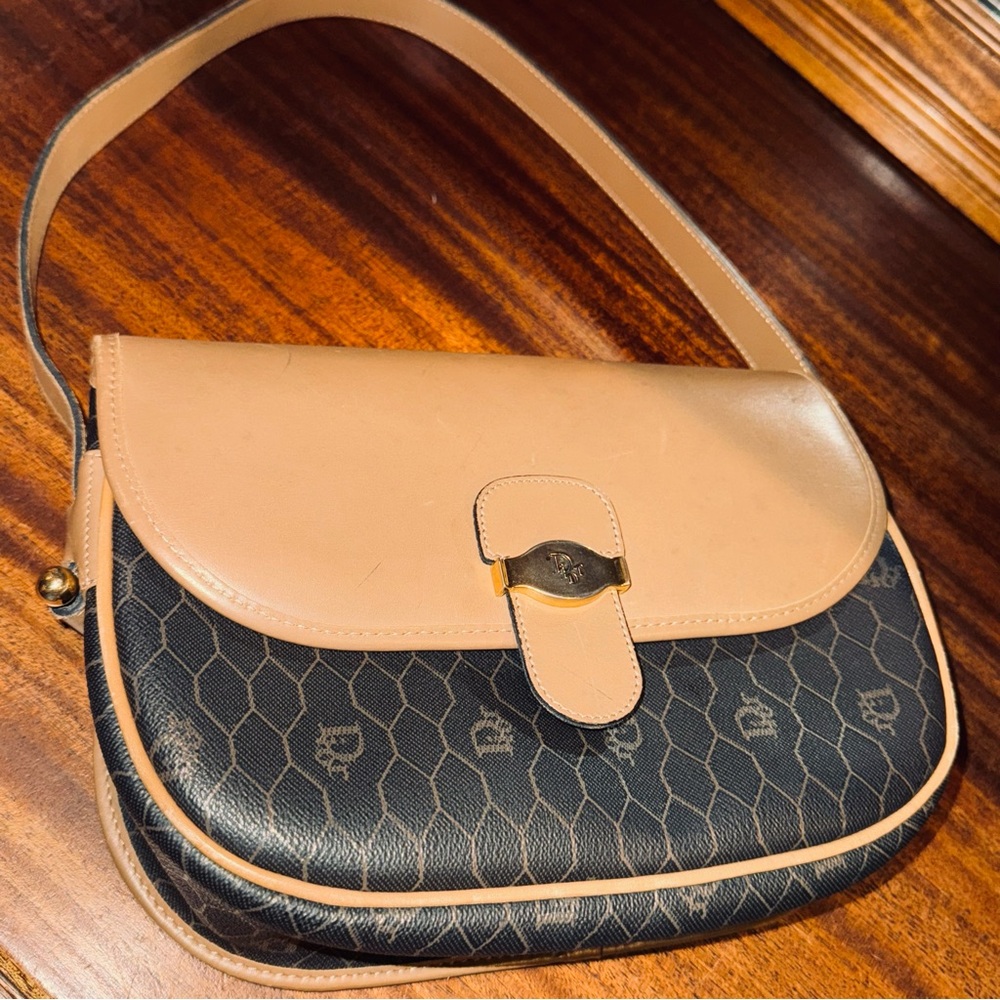 💯 AUTH Christian Dior Vintage Honeycomb Leather Canvas Bag